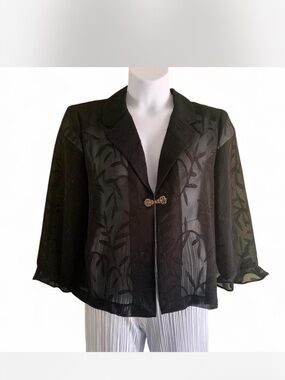 Whimsigoth Black Sheer Embroidered Evening Jacket with Decorative Clasp size S